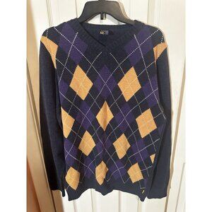 Nautica Jeans Company Men's L Navy Blue And Purple V Neck Sweater Cotton/Wool